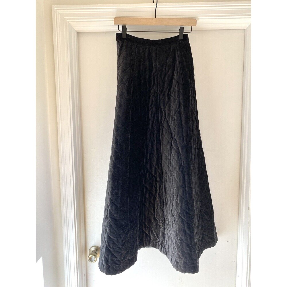 WhimsiGoth Vintage Skirt Womens Sz 10 Black Velvet Paneled 70s Goth heavyweight